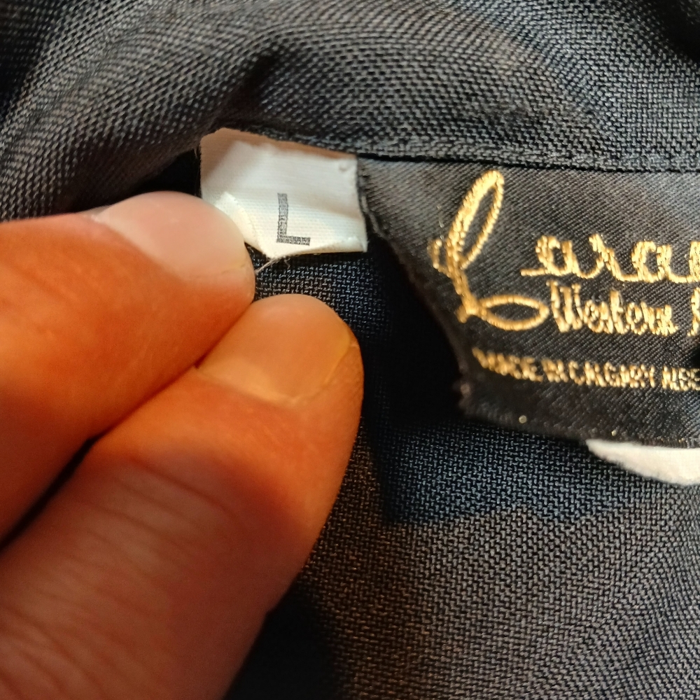 Caravan Western Wear Vtg Pearl Snap Button Down Shirt Mens Lg Black Embroidered - Picture 6 of 7